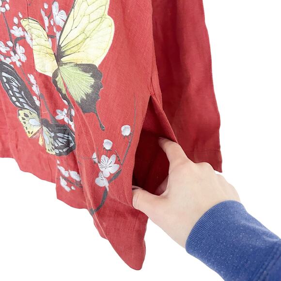 Citron Santa Monica Orange Butterfly 100% Linen Button Front Top Sz M - Picture 4 of 7